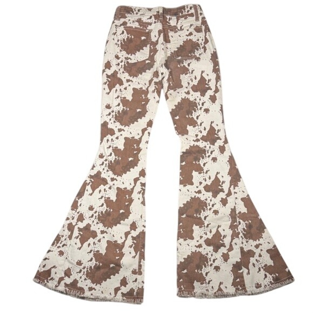 Wisteria Lane Brown Cow Print Flare Jeans High Rise Bell Bottoms Womens Medium